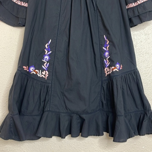 Free People Women’s Black Embroidered Boho Mini Dress – Size Sm Festive Goth - Picture 9 of 10